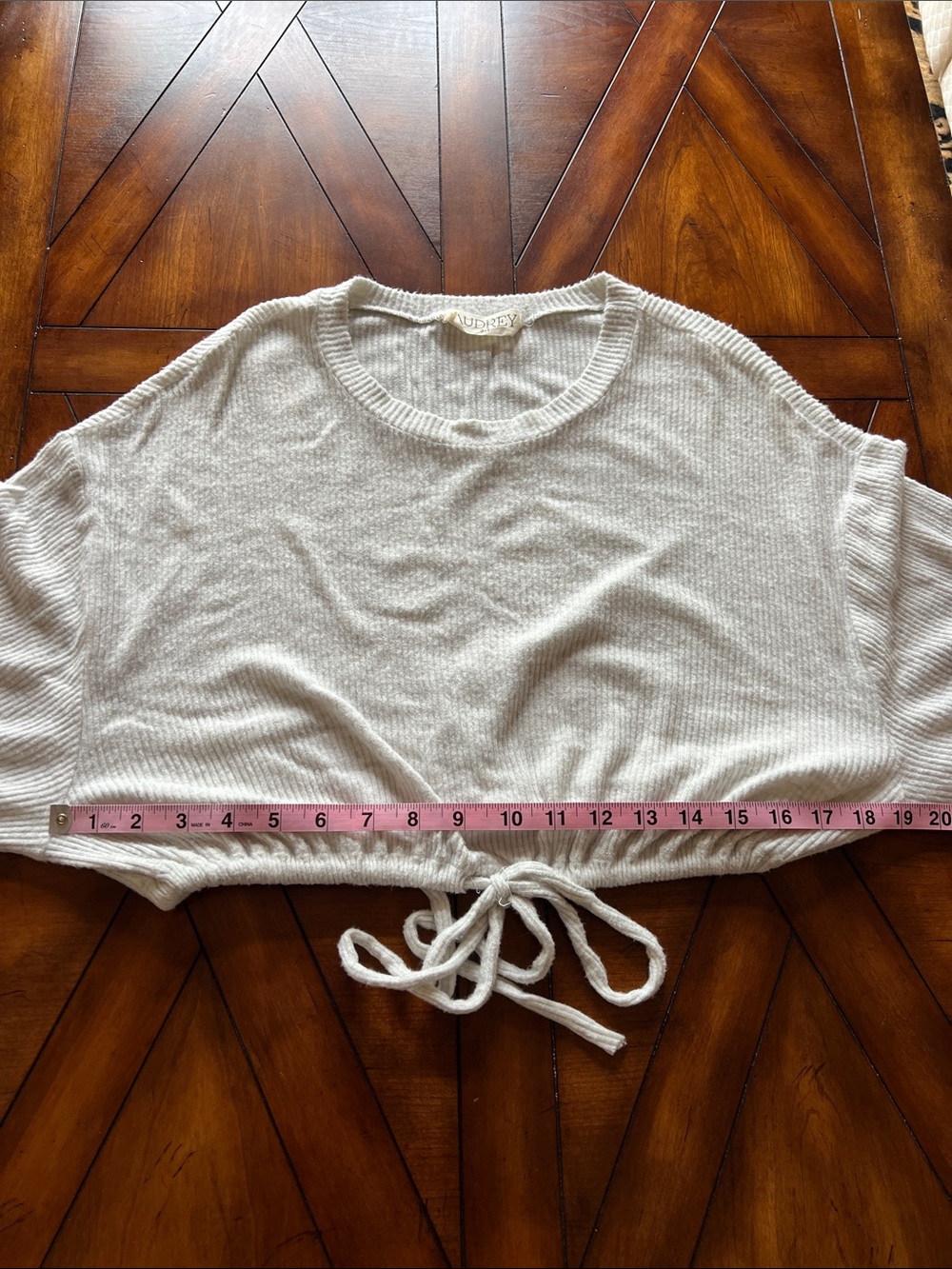 audrey Cream Ribbed Drawstring Cropped Sweater - Picture 4 of 6